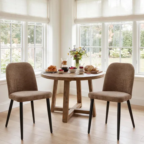 Miniatura 16 de Juego de 2 sillas de comedor tapizadas, sillas de comedor de tela moderna de mediados de siglo, sillas de cocina con asiento acolchado y patas