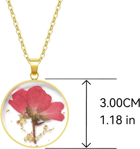 Miniatura 18 de Collares de flores de nacimiento para mujer, collar de 1 a 12 meses, collar de flores prensadas hecho a mano, regalo único de vacaciones, dorado, 18