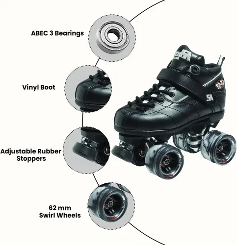 Miniatura 4 de Sure Grip Rock GT50 Negro Elegantes Patines de Interior para Hombres y Mujeres con Compuesto de Nylon, Ruedas de 62mm en Espiral y Rodamientos ABEC-5