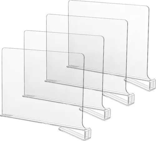 CY craft Separadores de estantes acrílicos para armarios, separadores de estantes de madera, 4 separadores de estantes transparentes, perfectos para