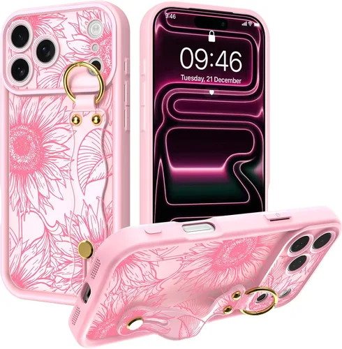 Miniatura 10 de Fiyart Funda diseñada para iPhone 17 Pro Max, tarjetero con ranura para tarjetas, diseño de flores, diseño de girasoles, antiarañazos, protección