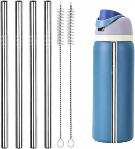 Miniatura 14 de Pajitas de repuesto de metal compatibles con vaso de acero inoxidable Owala Kids con aislamiento térmico de acero inoxidable de 12 oz/15 onzas