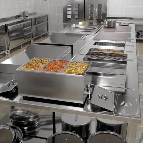 Miniatura 7 de KoolMore Calentador de alimentos comercial Bain Marie para encimera, estación de sopa y servidor de mesa de buffet con tres secciones de servicio