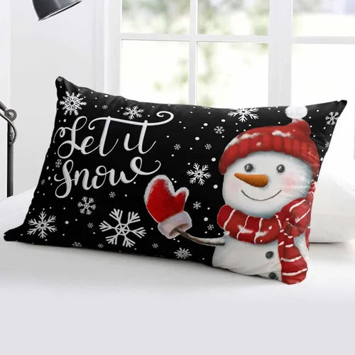Miniatura 5 de Fundas de almohada de muñeco de nieve de Navidad, funda de almohada larga de lino, diseño de copos de nieve de invierno clásico, negro, protector