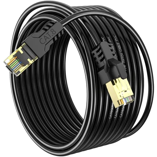 Miniatura 15 de Cable Ethernet Cat 8 de 3 pies, 6 pies, 10 pies, 20 pies, 40 pies, 50 pies, 100 pies, 150 pies, 40 pies, 40 Gbps, 2000 Mhz, 26 AWG, conector RJ45