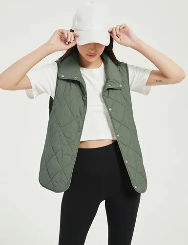 Miniatura 7 de Flygo Chaleco acolchado para mujer, con cuello alto, ligero, con botones, acolchado, con bolsillos