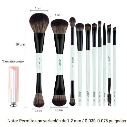 Miniatura 7 de Jessup Juego de brochas de maquillaje, 10 piezas, doble cara para base, contorno, rubor, iluminación, mezcla de cejas, sombra de ojos, delineador