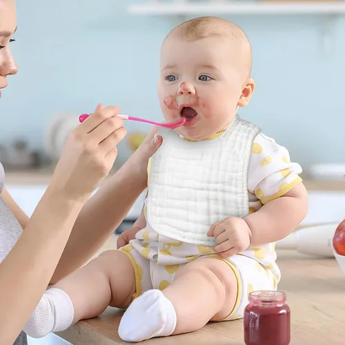 Miniatura 5 de Baberos de muselina para bebé, 8 unidades, algodón suave, ajustable, babero absorbente y transpirable, baberos de alimentación para dentición babeo