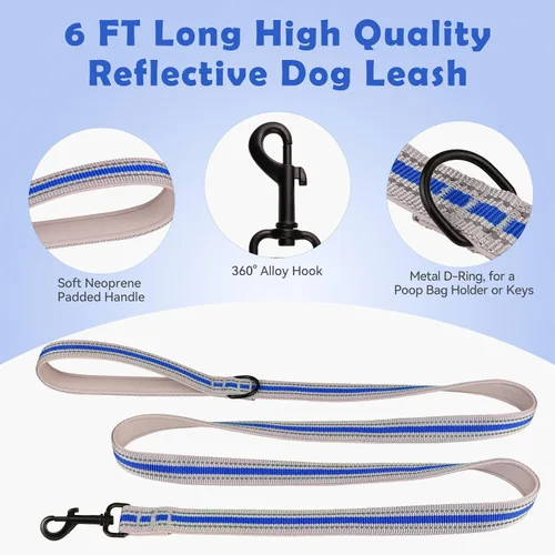 Miniatura 4 de Collar Martingala para perros, juego de collar y correa Martingala reflectante acolchado de neopreno suave con hebilla de seguridad, collar Azul