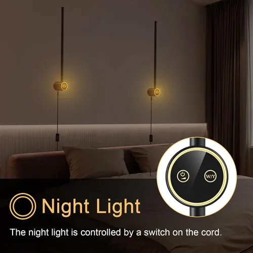 Miniatura 5 de Juego de 2 apliques de pared, 22 pulgadas, LED regulable, apliques de iluminación de pared negro mate, lámpara de pared moderna de 9 W, para sala