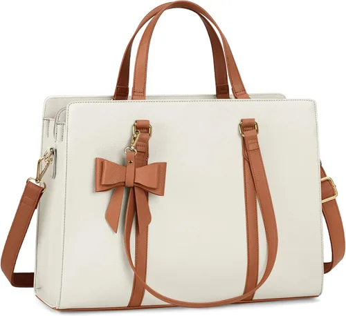 Miniatura 13 de Bolsa de computadora portátil para mujer, bolsa de mano para laptop de 15.6 pulgadas, bolsa de cuero impermeable, maletín grande y ligero, bolsa