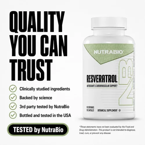 Miniatura 6 de NutraBio Suplemento de resveratrol puro 98% de 500 mg - estandarizado a 490 mg de resveratrol trans, salud cardíaca y defensa antioxidante - 90