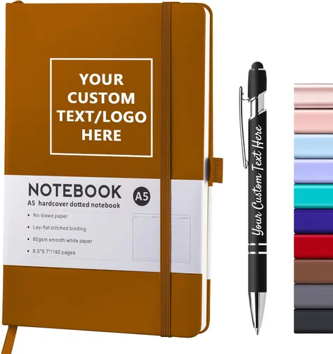 Miniatura 12 de Cuadernos personalizados con bolígrafo, cuadernos A5 personalizables con logotipo/texto/imagen grabados, diarios de escritura diaria con 192 páginas