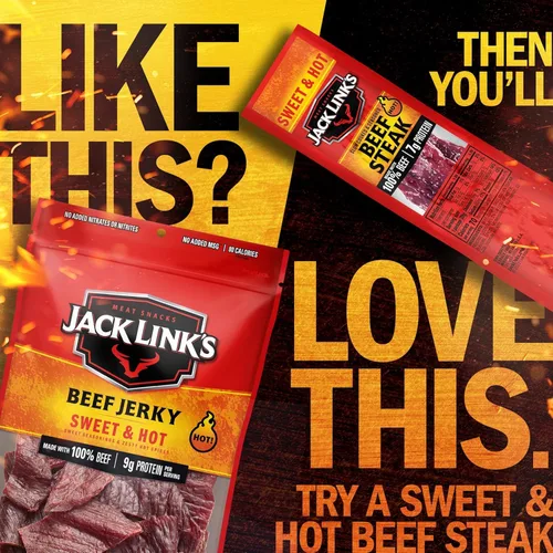 Miniatura 7 de Jack Link's Carne Seca de Res, Dulce y Picante, Bolsas Grandes de Cecina - Aperitivos de Carne Sabrosos, Aperitivos de Proteína Listos para Comer