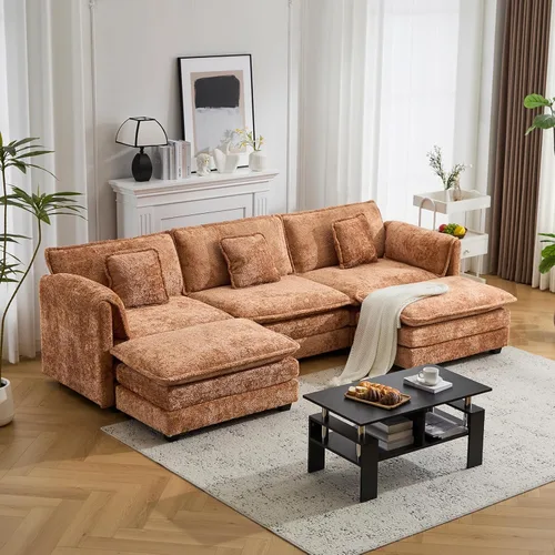 Miniatura 14 de Sofá modular de nube modular de 112 pulgadas con otomana móvil, sofás en forma de L para sala de estar, cómodo sofá de 3 plazas con funda extraíble