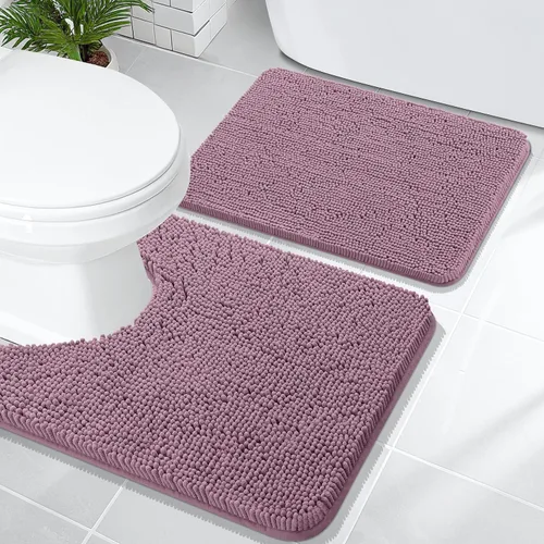 Miniatura 10 de OLANLY Juego de alfombras de baño de 2 piezas, alfombras de baño de chenilla suave y absorbente y alfombra de contorno en forma de U para inodoro