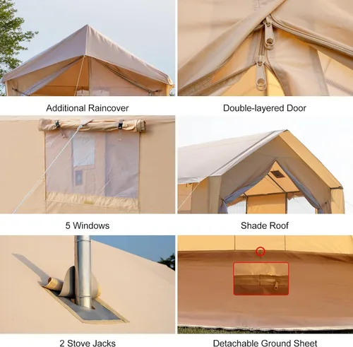 Miniatura 4 de WaldZimmer Cotton Canvas Wall Tent with Rain Canopy Waterproof Outdoor Tent for Hunting Family 4 Season Camping Tent Heavy Duty Steel Frame&PVC
