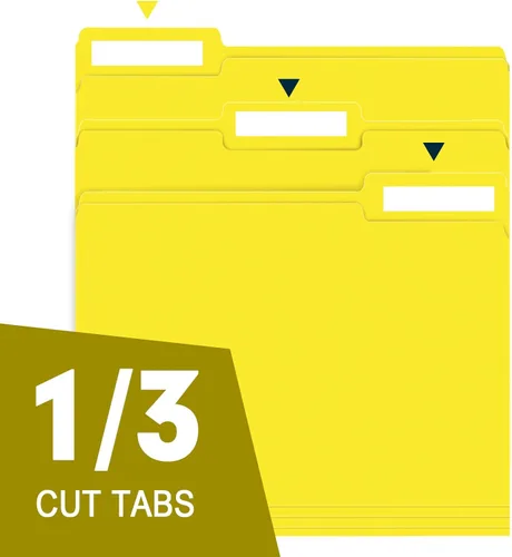 Miniatura 3 de RAZCC - Carpeta de archivos, paquete de 100 carpetas de archivos con pestaña de corte de 1/3, tamaño carta, amarillas, carpetas con pestañas, ideal