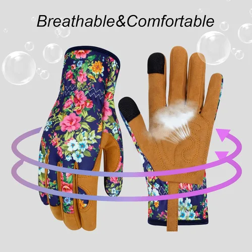 Miniatura 4 de Guantes de Jardinería de Cuero MERTURN para Mujeres, Guantes de Jardín a Prueba de Espinas, Guantes de Trabajo Compatibles con Pantalla Táctil