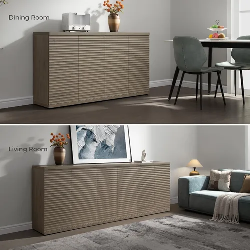 Miniatura 6 de SICOTAS Gabinete Buffet con Almacenamiento Aparador de Acento Credenza Moderna con Puertas y Estantes Consola de Medios Acanalada Mesa de Bar