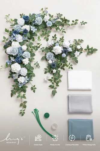 Miniatura 7 de Ling's moment - Kit de flores artificiales de arco de boda con cortinas - Paquete de 5, 2 arreglos florales, 3 cortinas transparentes colgantes Sage