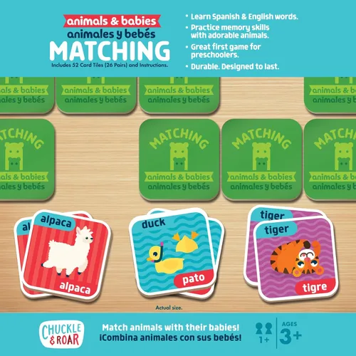 Miniatura 6 de Chuckle & Roar Juego de memoria de animales y bebés, 52 azulejos, bilingüe, a partir de 3 años, a juego de animales para padres y bebés