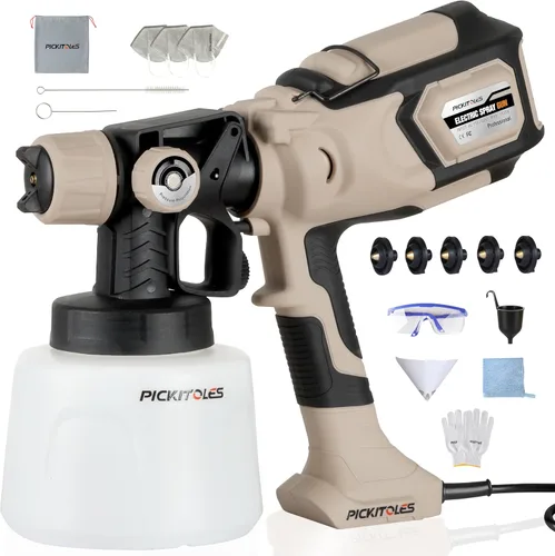 Pulverizador de pintura HVLP de 1000 W, pistola eléctrica de alta eficiencia con 6 boquillas, patrones variables de flujo ajustable, contenedor