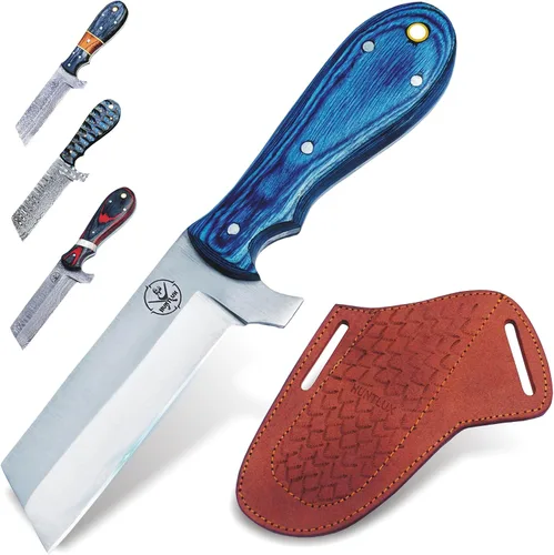 Cuchillo cortador de toros de acero inoxidable de 8 pulgadas con funda para cinturón, cuchillo vaquero de espiga completa con mango de madera, hoja