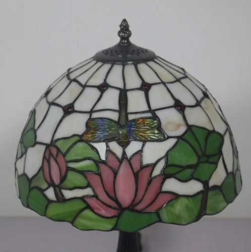 Miniatura 4 de Lámpara de mesa estilo Tiffany de 12 pulgadas con pantalla de vitral verde retro para dormitorio junto al escritorio, para iluminación de sala