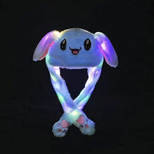 Miniatura 3 de Sombrero de conejo con orejas que se mueven de umbresen, sombrero de conejo de peluche divertido para niños Led azul