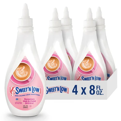 Sweet'N Low Cero calorías, sin sabores añadidos o eritritol, botella de 8 onzas (paquete de 4), fresa, edulcorante líquido