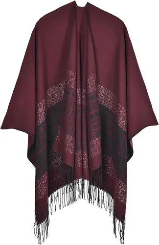 Miniatura 90 de Poncho chal para mujer, suéteres suaves y cálidos para mujer, parte delantera abierta, poncho de viaje para otoño, invierno y primavera