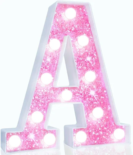 Miniatura 71 de Pooqla Luces de números de marquesina, números de luz rosa para niñas de 10.º cumpleaños, funciona con pilas, luz nocturna de número con purpurina