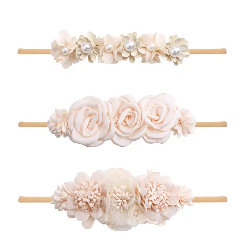 Miniatura 20 de Diademas de flores de nailon para bebé niña, con moños de flores, accesorios elásticos para el cabello, corona, envolturas florales hechas a mano