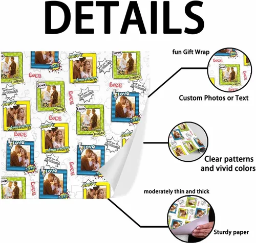 Miniatura 3 de Papel de regalo personalizado, divertido papel de regalo para cara, foto, nombre, Día del Padre, rollo de regalo para papá, hombres, mujeres, niños