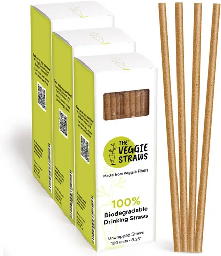 Miniatura 10 de The Veggie Straws – 100 popotes biodegradables sin envolver de 8.25 pulgadas – Hecho de fibras vegetales, las mejores pajitas ecológicas