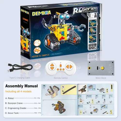 Miniatura 6 de Kit de construcción de robot Demkia para niños y adultos, kit de robótica RC recargable 4 en 1 con control remoto y aplicación, juguetes