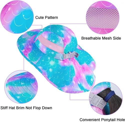 Miniatura 108 de Sombrero de sol para niños, protección UV, unicornio, verano, playa, jugar con ala ancha, solapa para el cuello para niñas y niños