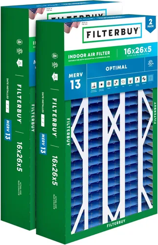 Miniatura 32 de Filterbuy Filtro de Aire MERV 13 de 20 x 25 x 5 pulgadas para defensa óptima contra el humo y las alergias (paquete de 2), filtros plisados