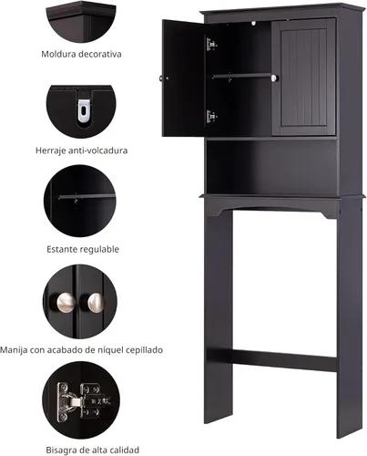 Miniatura 5 de Spirich Armario sobre el inodoro para almacenamiento de baño, armario de almacenamiento sobre el inodoro con puertas y estantes ajustables