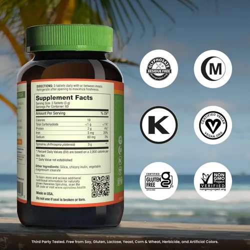 Miniatura 2 de Nutrex Hawaii, Espirulina hawaiana pura - Tabletas de 1000 mg - Superalimento natural rico en nutrientes cultivado en Hawai, apoyo inmunológico