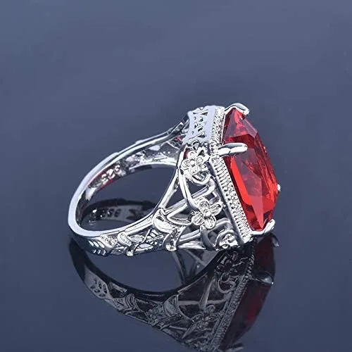 Miniatura 5 de Elegant Huge Tanzanite 925 Silver Ruby Ring Emerald-Cut AAA CZ Engagement Ring Red Oversized Rectangular 3A Zircon Engagement Ring for Women