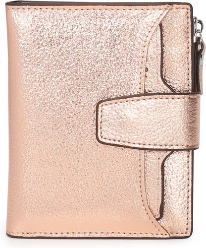 Miniatura 30 de Cartera de cuero con bloqueo RFID para mujer, pequeña, compacta, doble cremallera, con ventana para identificación