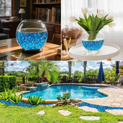 Miniatura 6 de Skyflame - Cuentas de vidrio de fuego de 10 libras para chimenea y brasero, tamaño de ½ pulgada, brillo azul del Caribe, cuentas decorativas Azul