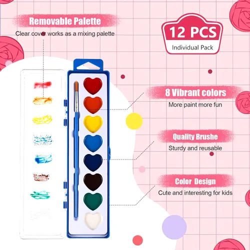 Miniatura 2 de Yeaqee Juego de 12 pinturas de acuarela de 8 colores lavables con pincel, recuerdos de fiesta, arte acuarela para adultos, regalos de fiesta del día