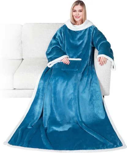Miniatura 36 de PAVILIA Manta de forro polar con mangas para mujeres y hombres adultos, manta portátil cálida y suave, acogedora con bolsillo para abrazarse, manta