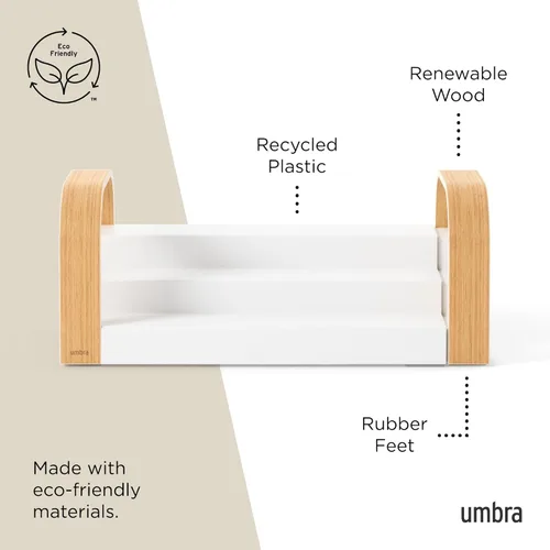 Miniatura 5 de Umbra Bellwood - Estante de tres niveles para especias, diseño expandible hecho de plástico duradero y madera, natural/blanco