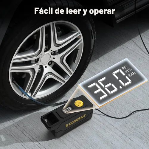 Miniatura 5 de Compresor de aire portátil, inflador de neumáticos de 150 PSI, bomba de aire de 12 V CC con apagado automático, manómetro digital y luz LED de Negro