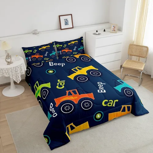 Miniatura 4 de Feelyou Juego de ropa de cama de dibujos animados de construcción para niños, juego de edredón para niños y niñas, camiones de equipo, decoración