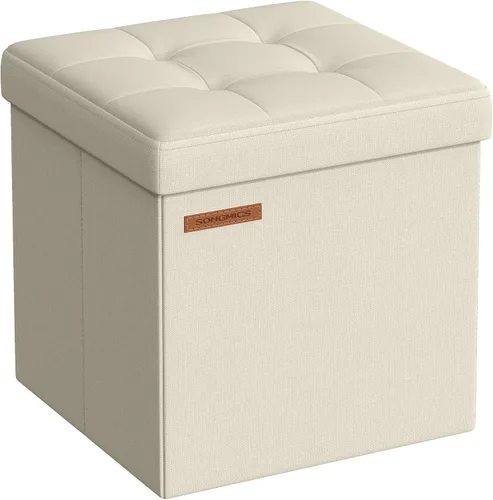 Miniatura 12 de SONGMICS Otomana de almacenamiento, otomana plegable pequeña, reposapiés de 11.8 pulgadas, otomana de cubo con almacenamiento, capacidad de carga